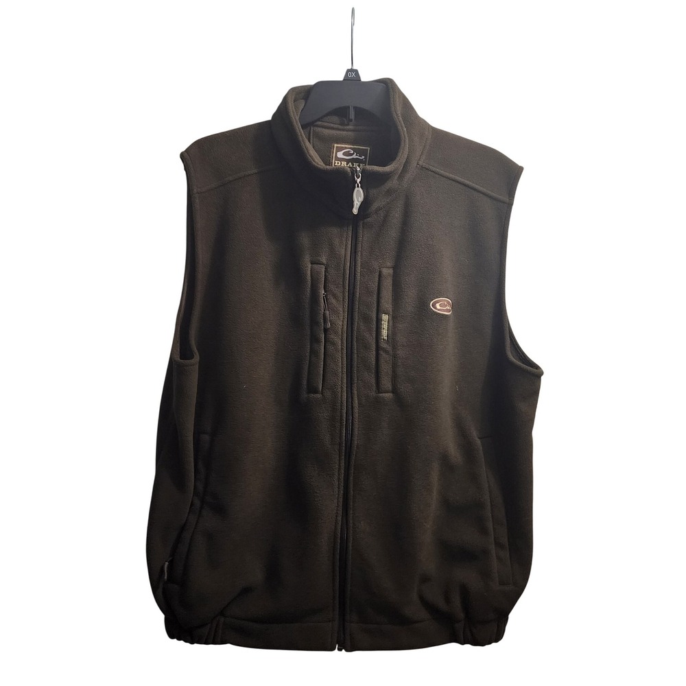 Drake Clothing Company Mens 2XL Brown‎ Fleece Vest Full Zip Hunting Duck Logo